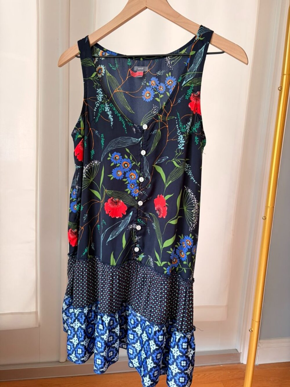 Aerie Navy Floral Mixed Print Sleeveless Dress XS Boho